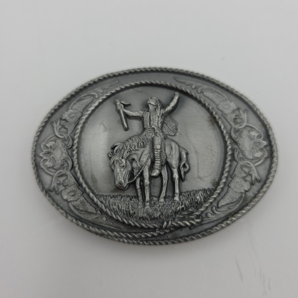 Vintage 1981 Belt Buckle Indian Chief on Horseback Siskiyou made in USA